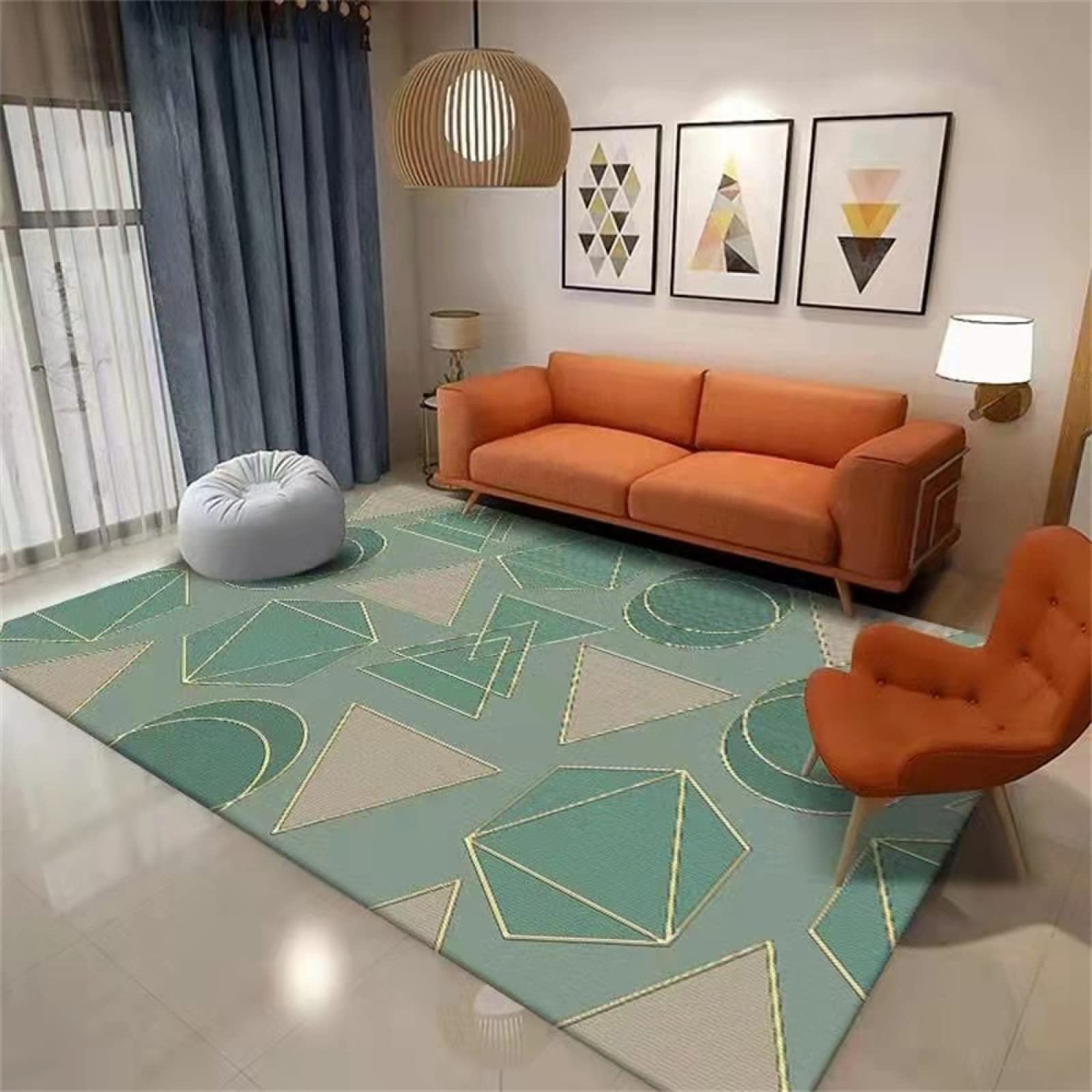 Tapis de couloir géométrique vert 60x120 cm lavable pour salon
