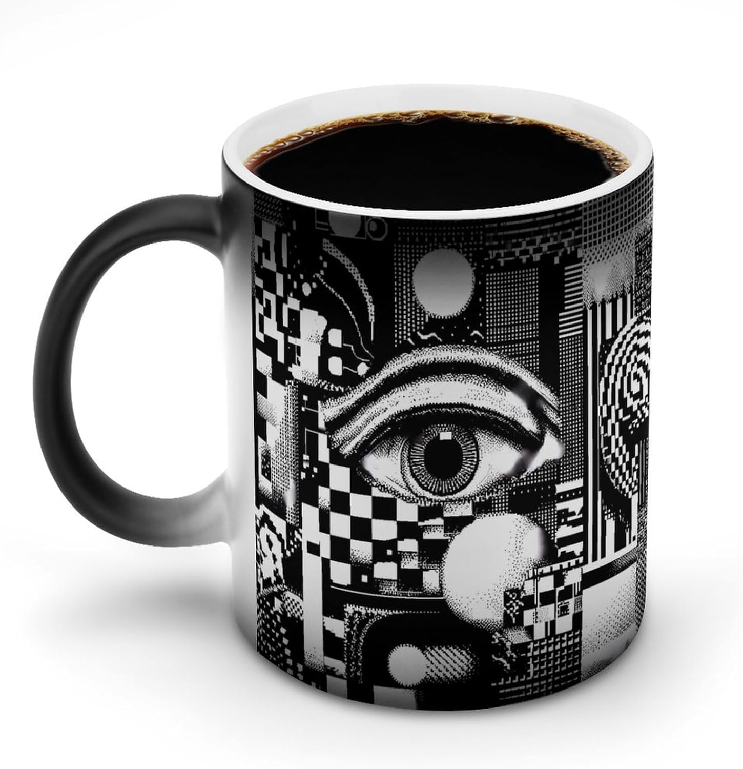 Black White Mosaic Psychedelic Color Changing Mug Heated Ceramic Cup Heat Sensitive Coffee Mug Fun Gift