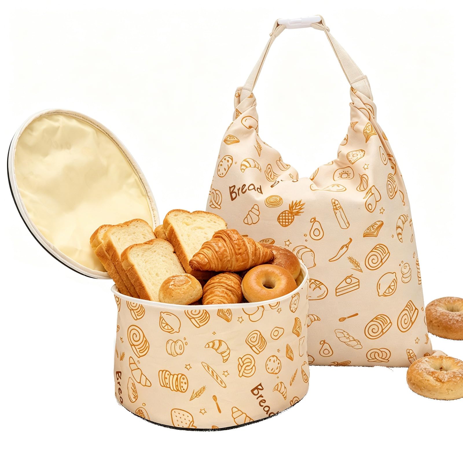 GAESHOW 2 bolsas para pan de cera de abeja reutilizables, bolsa panera de lino algodón, con cierre con hebilla y asa, recipiente de cocina para pan fresco