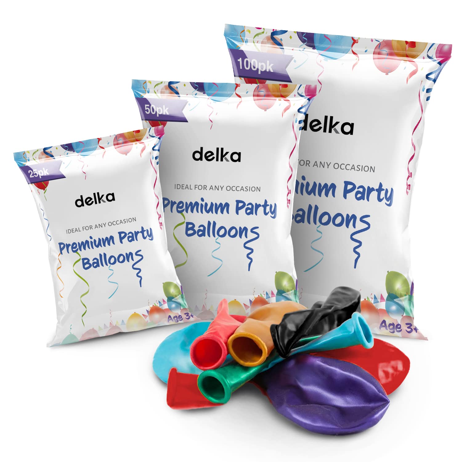 delka12-Inch Latex Birthday Balloons - Pack of 50, Assorted | Suitable for Kids Party Decorations, Baby Shower, Wedding, Christmas, New Year Eve Decoration & Celebration| Helium Gas or Air Inflated