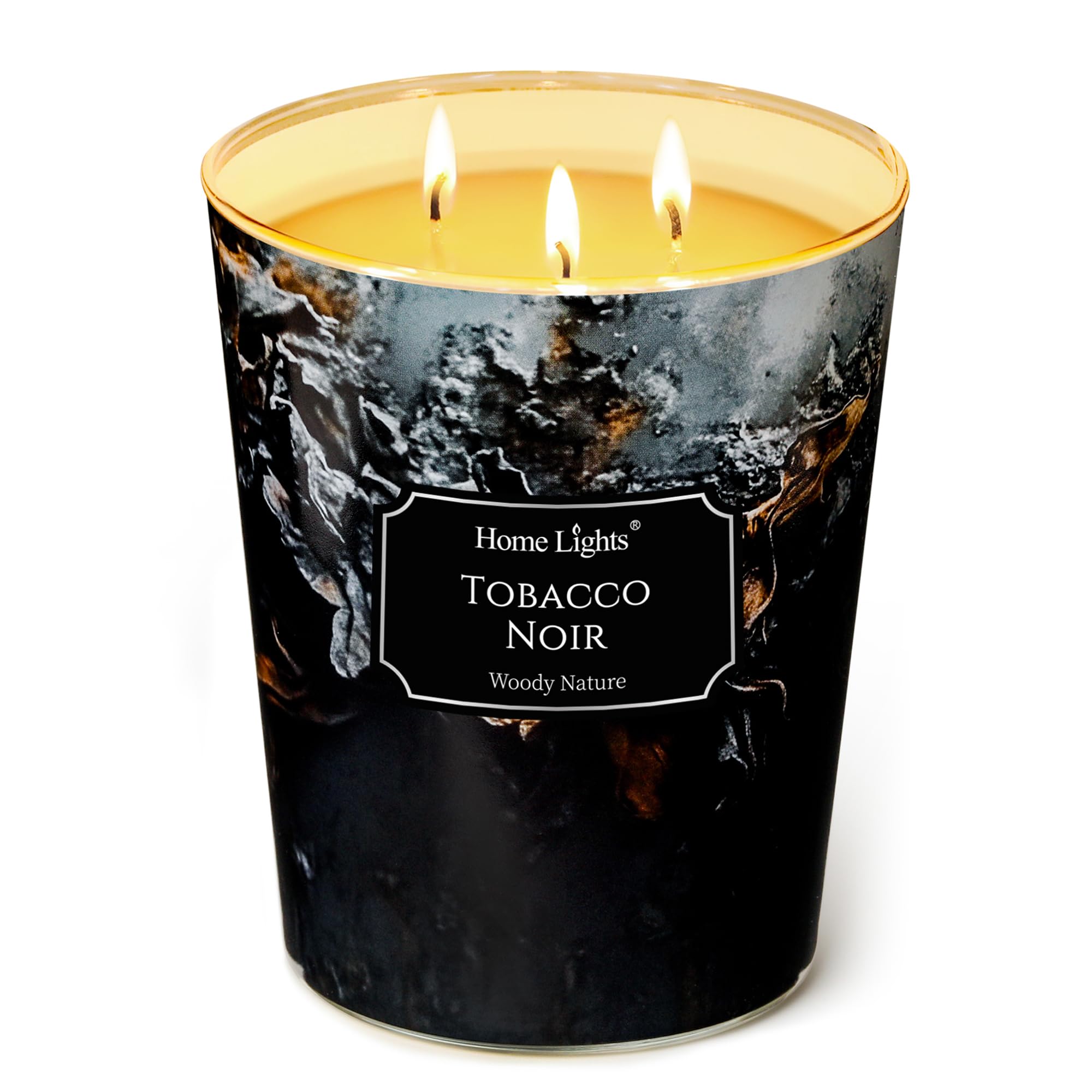 HomeLights Scented Candles for Women &amp; Men, 34oz Candle Jars Aromatherapy 3-Wick Candle, Ideal for Industrial Chic Home Decor and Gifts, Tobacco Noir