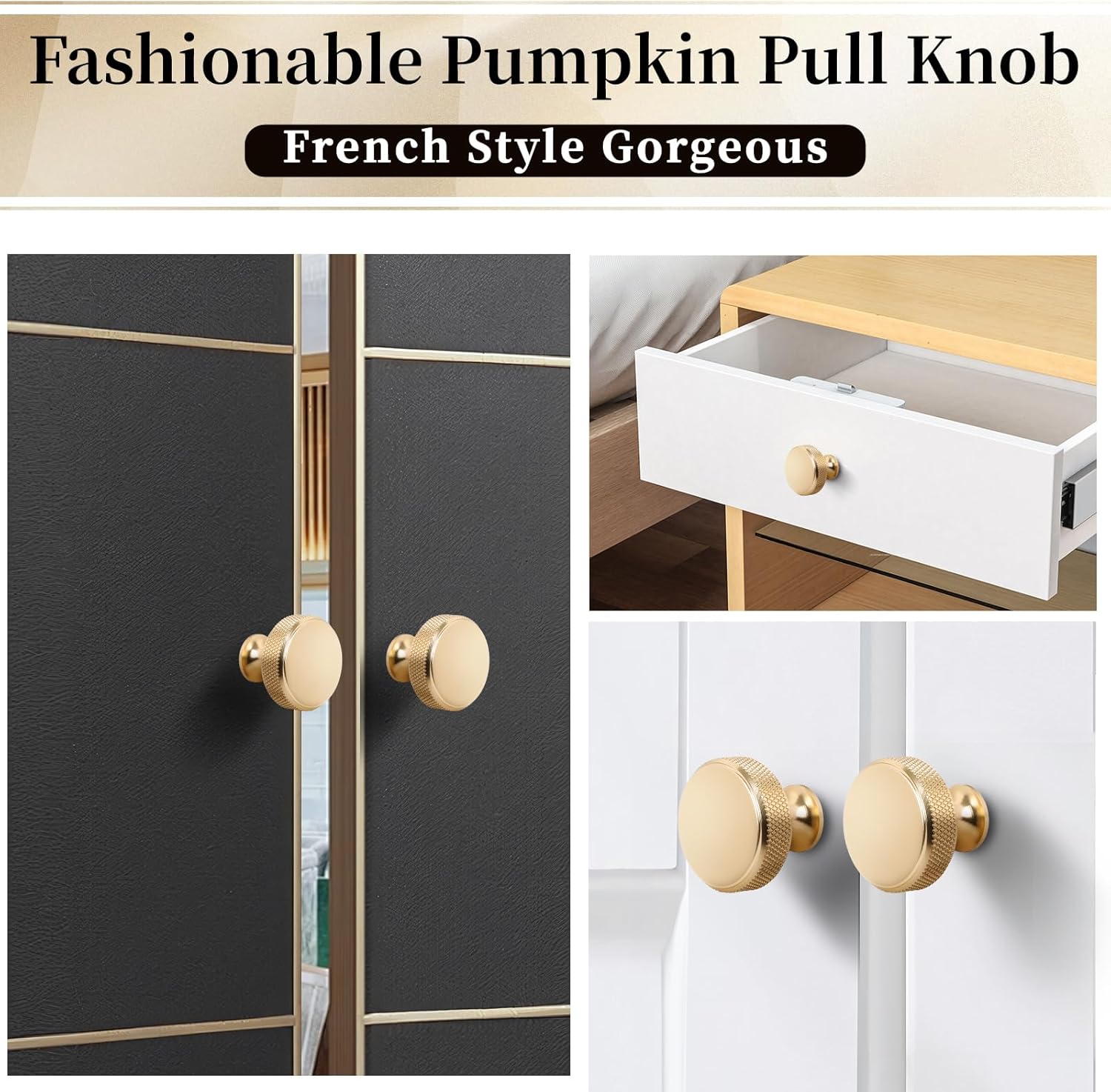 Gold Cabinet Knobs, Knurled Round Drawer Knobs Aluminium Dresser Pull Knob 30mm for Kitchen Bathroom Closet (4 Pack)