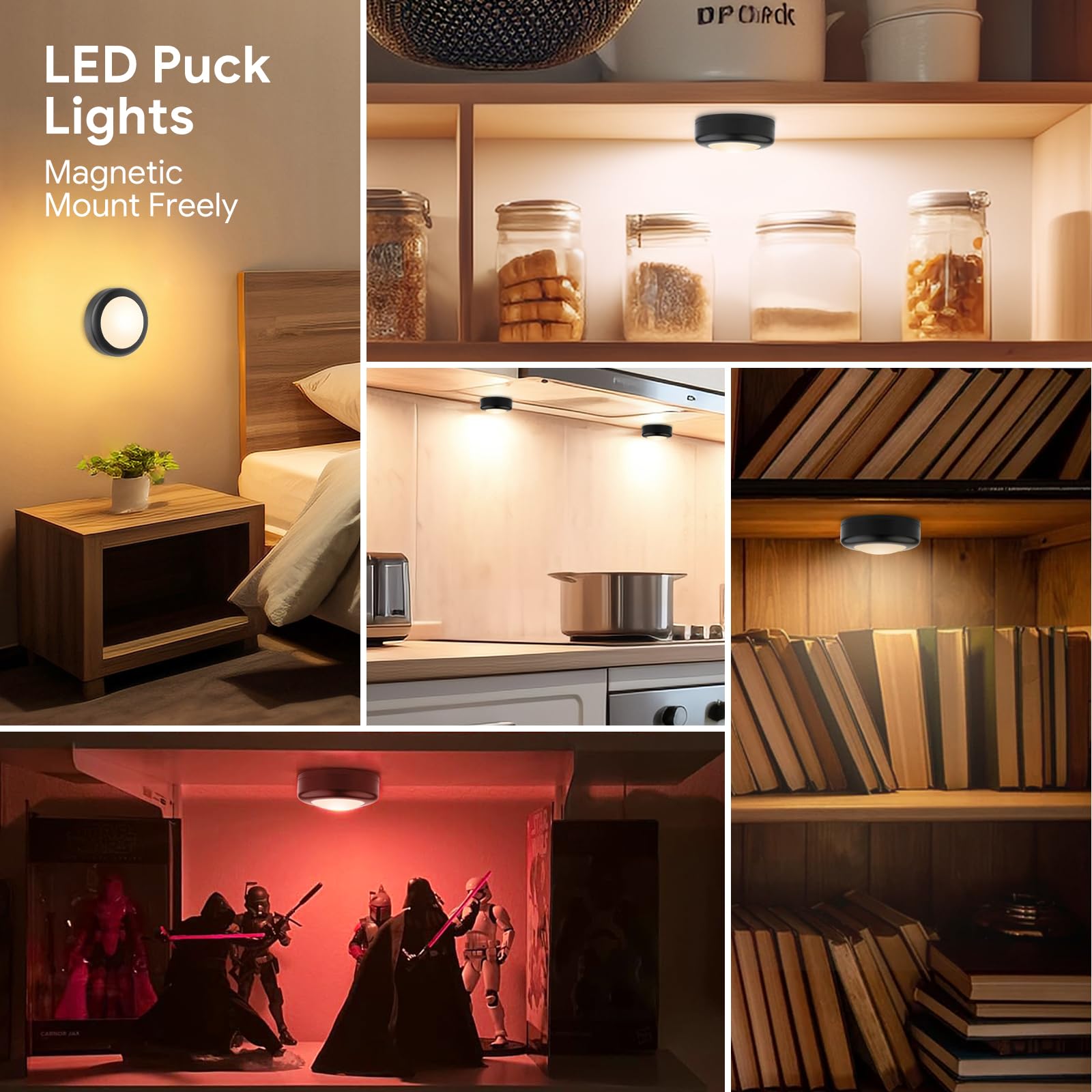 Yiliaw Luces LED con mando a distancia, funciona con pilas AA, 12 colores, iluminación para debajo de los muebles, luces de impresión, iluminación para armario de cocina, paquete de 12 unidades, color