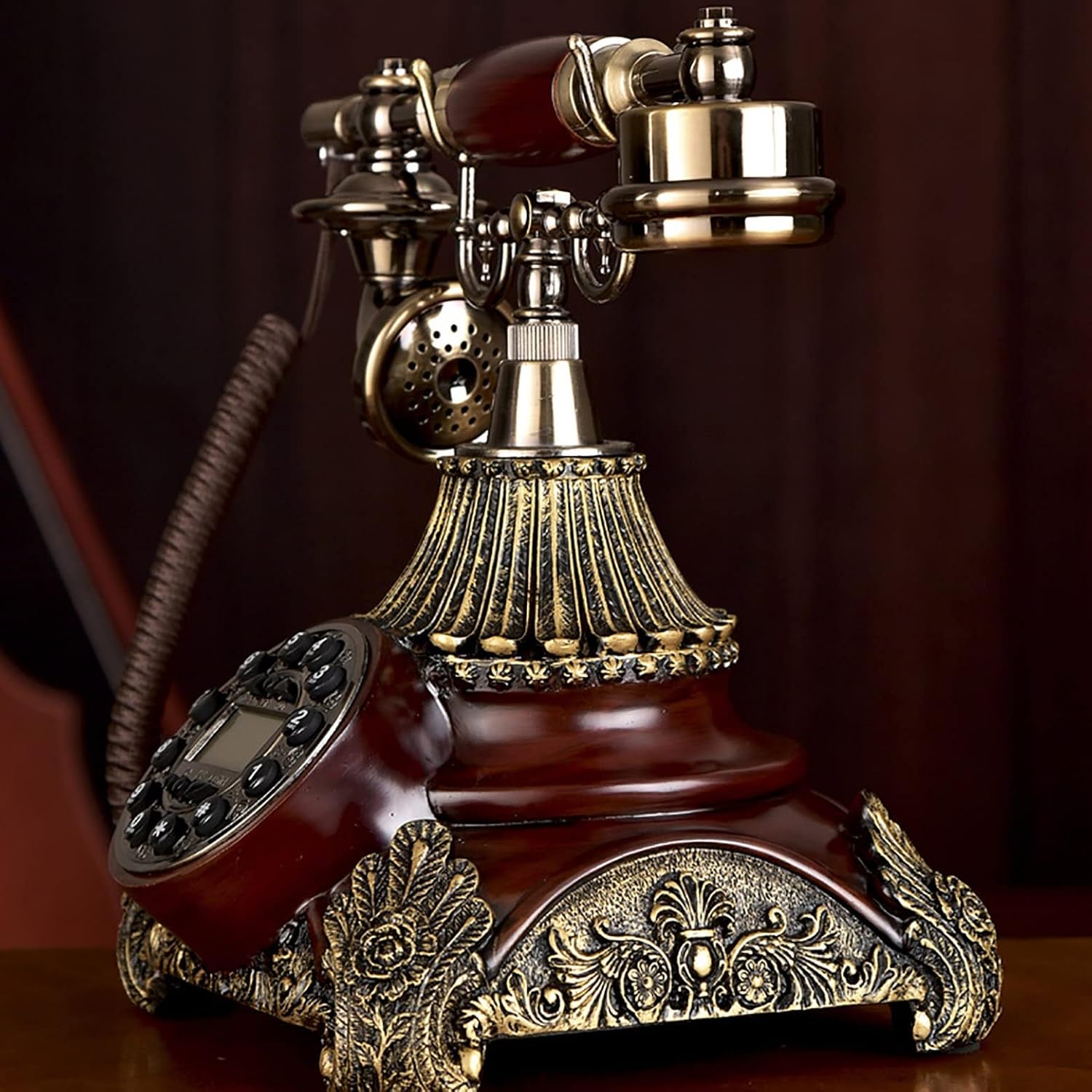 Telephone Vphone/Classic Desktop Retro Telephone Resin Base + Zinc Alloy Metal Fittings - Functional Rotating Dial and Classic Metal Bell