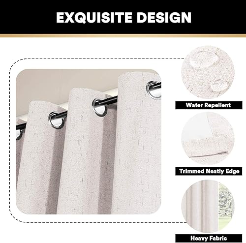 Miniatura 206 de PrinceDeco Cortinas opacas 100% para dormitorio, cortina de lino para puerta corrediza de cristal, cortinas opacas extra anchas con ojales Arena