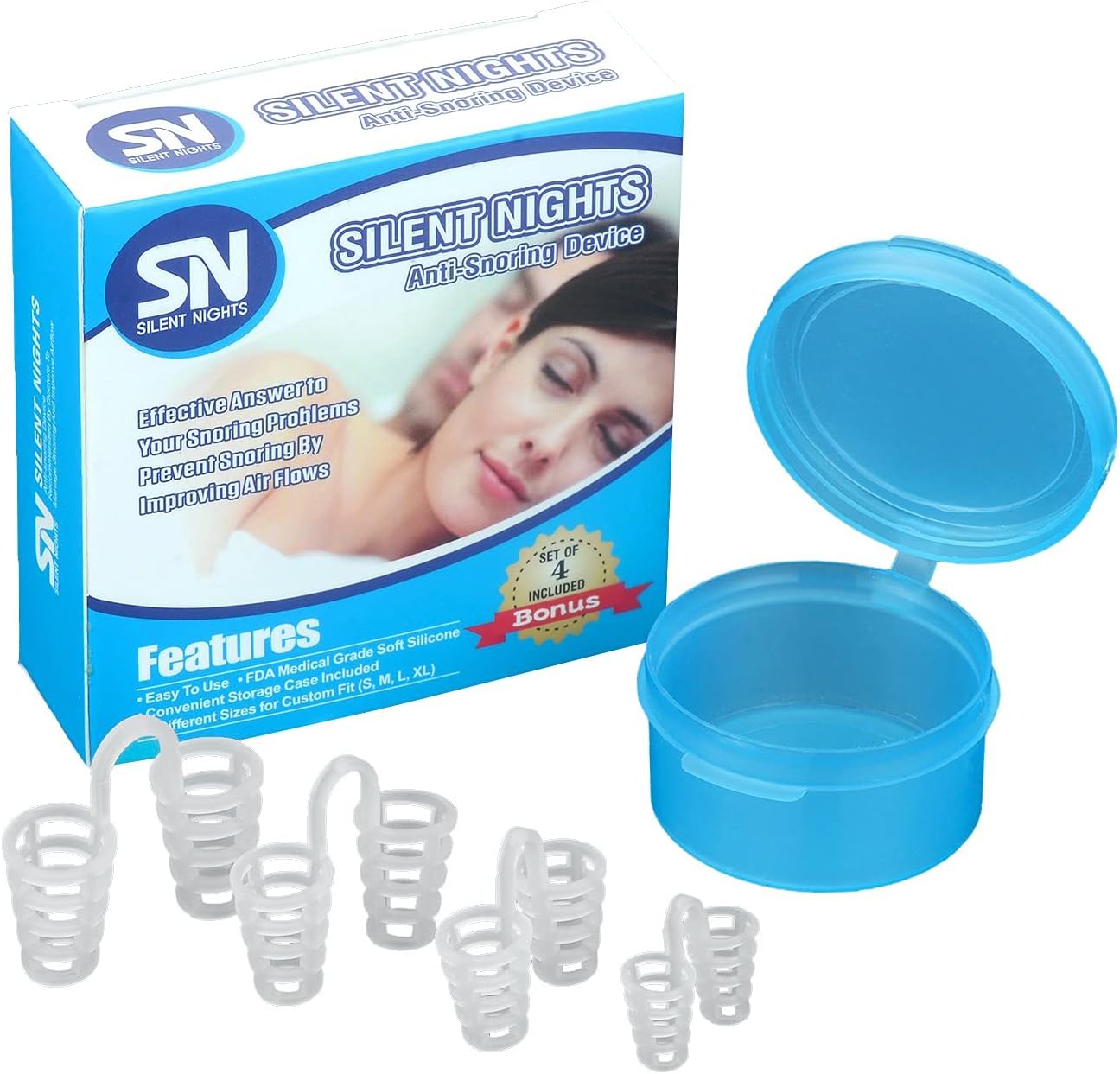 Best Anti Snoring Device - Stop Snore Solution - Sleep Better Aids - Anti-Snore Remedy Devices - 4 Nose Vents Nasal Dilator - Breathing Sleeping Relief