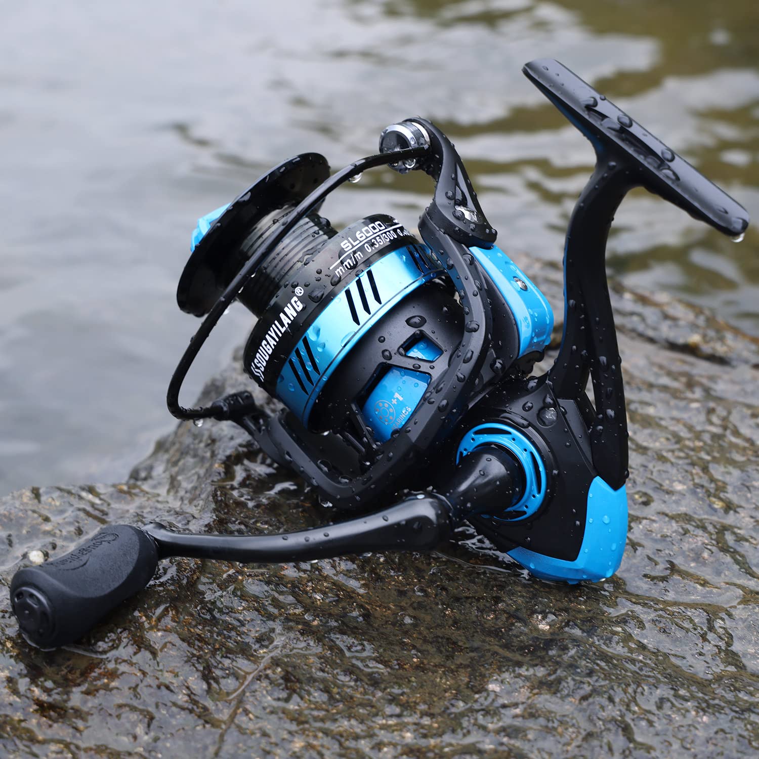 Sougayilang Mulinello da pesca, ultraleggero con bobina in alluminio, 5.2: 1 mulinello da pesca ad alta velocità, serie 1000-6000 per acqua dolce blu 5000