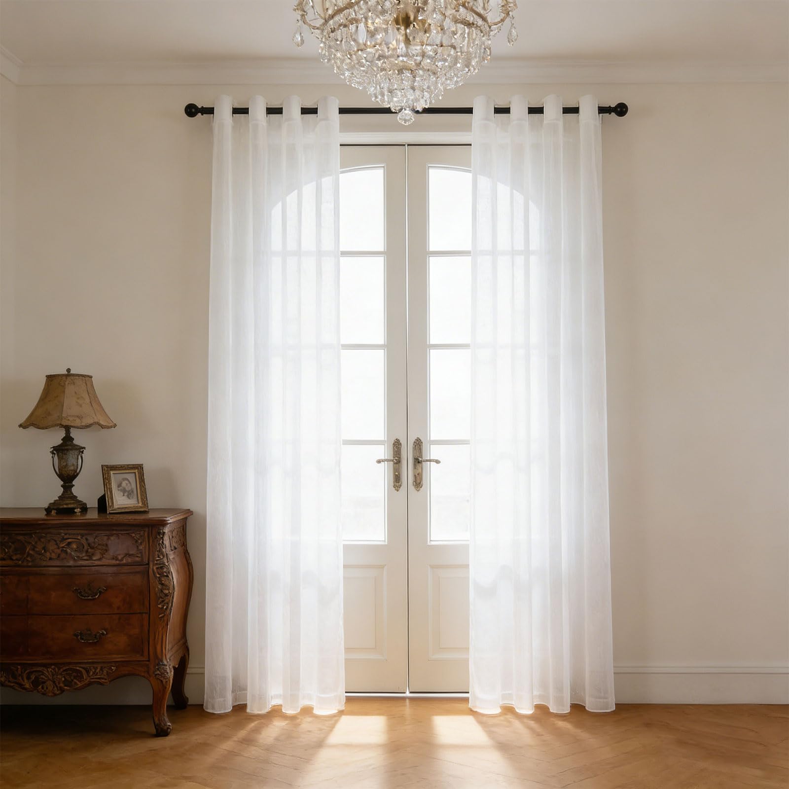 GUOJUN Gardinen Vorhänge mit Ösen 125 x 295 cm Transparent Luftig Dekoschal Transparente Kurz Schien für Wohnzimmer Schlafzimmer, Weiß
