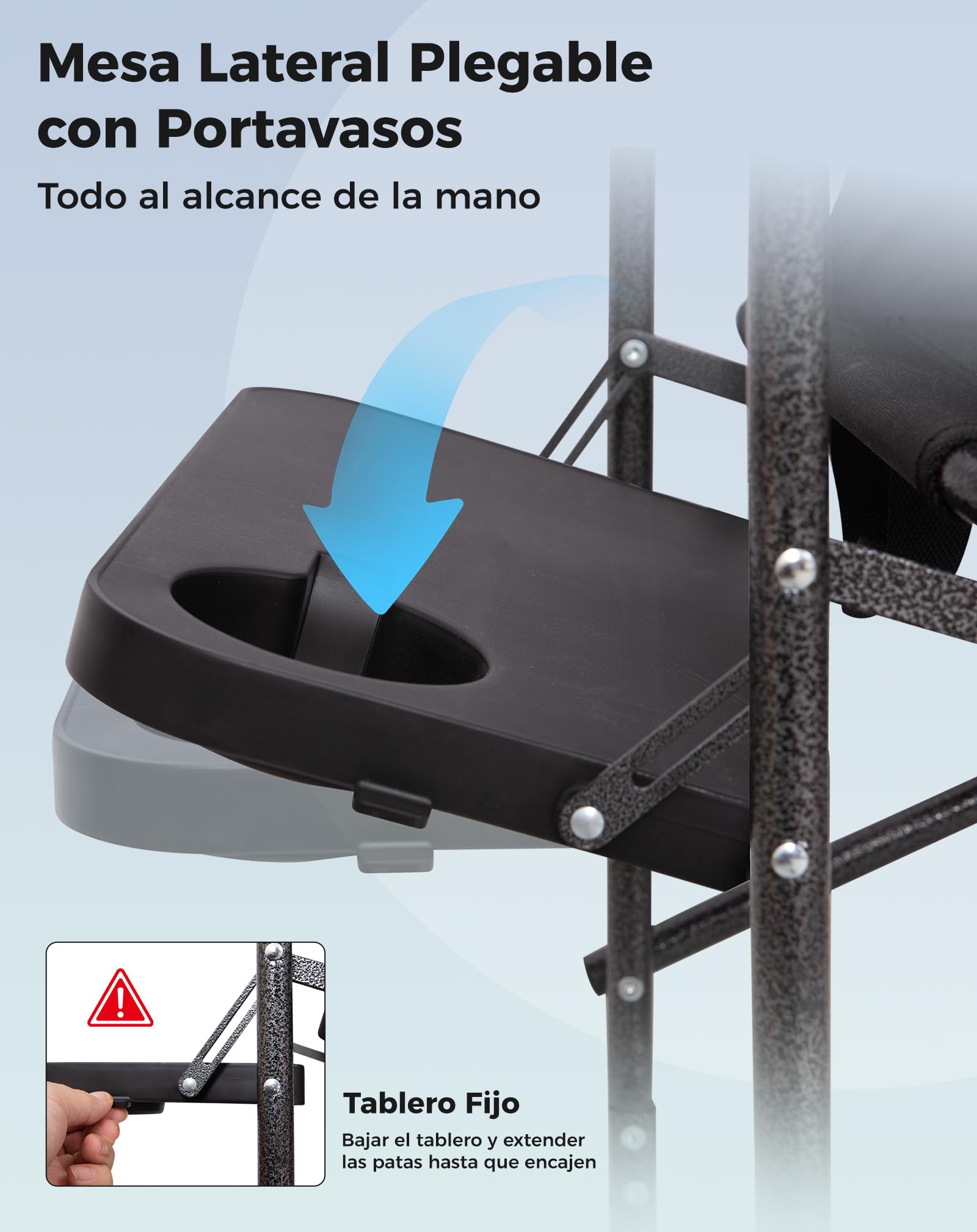 KingCamp Silla de Director Camping Plegable, hasta 200 kg | Silla de Camping Plegable Acolchada para Adultos, Mesa Lateral y Bolsillos Laterales, Silla Portátil de Pesca Camping Jardín