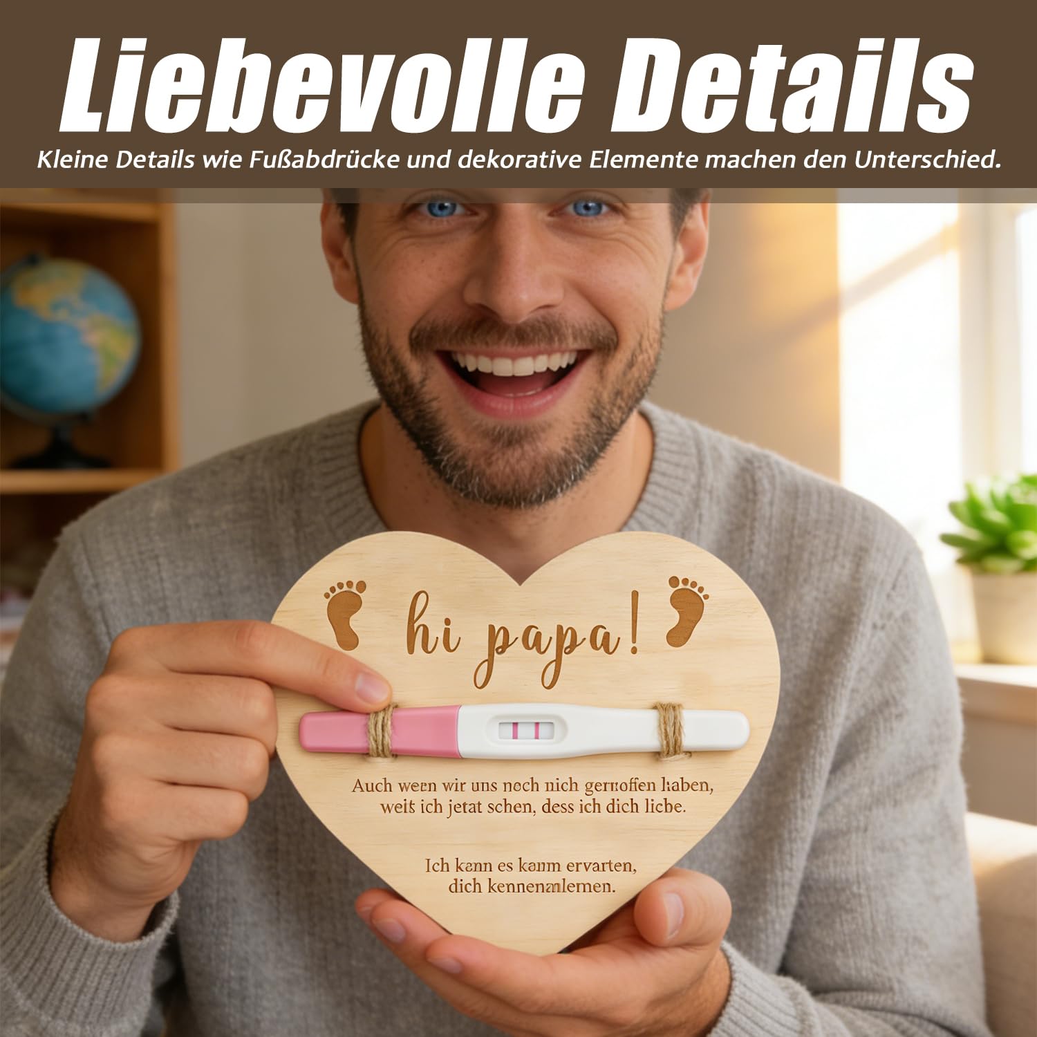 GROVBLE Pregnancy Announcement Gift Set for Dad - Du wirst Papa Surprise with Wooden Sign, Card, Rope & Box - Baby Announcement - Image 3