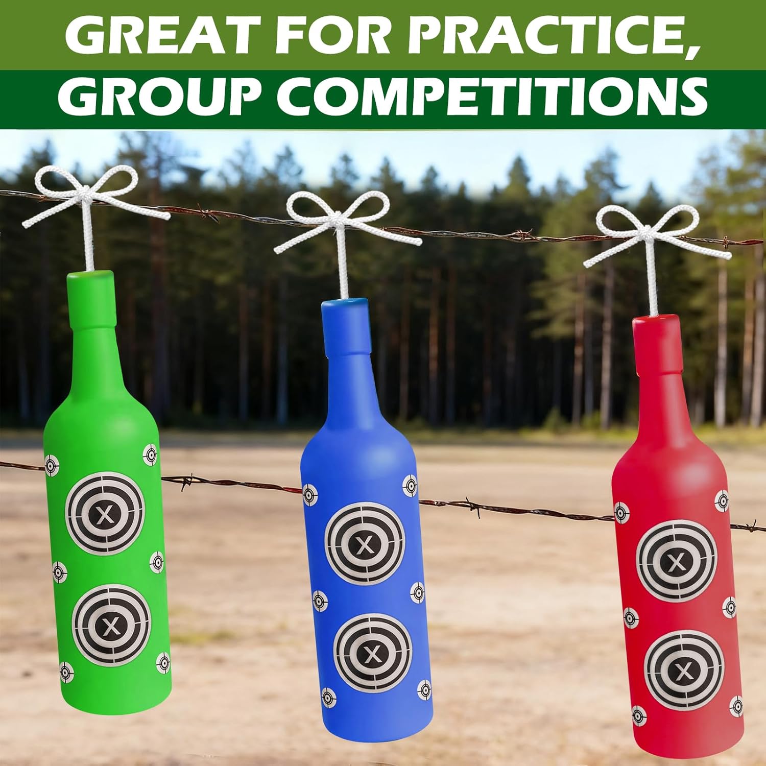 6 Pack Plastic Bottles Shooting Targets, Shatterproof Bottle Reusable Hanging Target Kit with Rope and Glow-in-the-Dark DIY Stickers, for Firearm Target Training, Shooting Range, Outdoor, Backyard