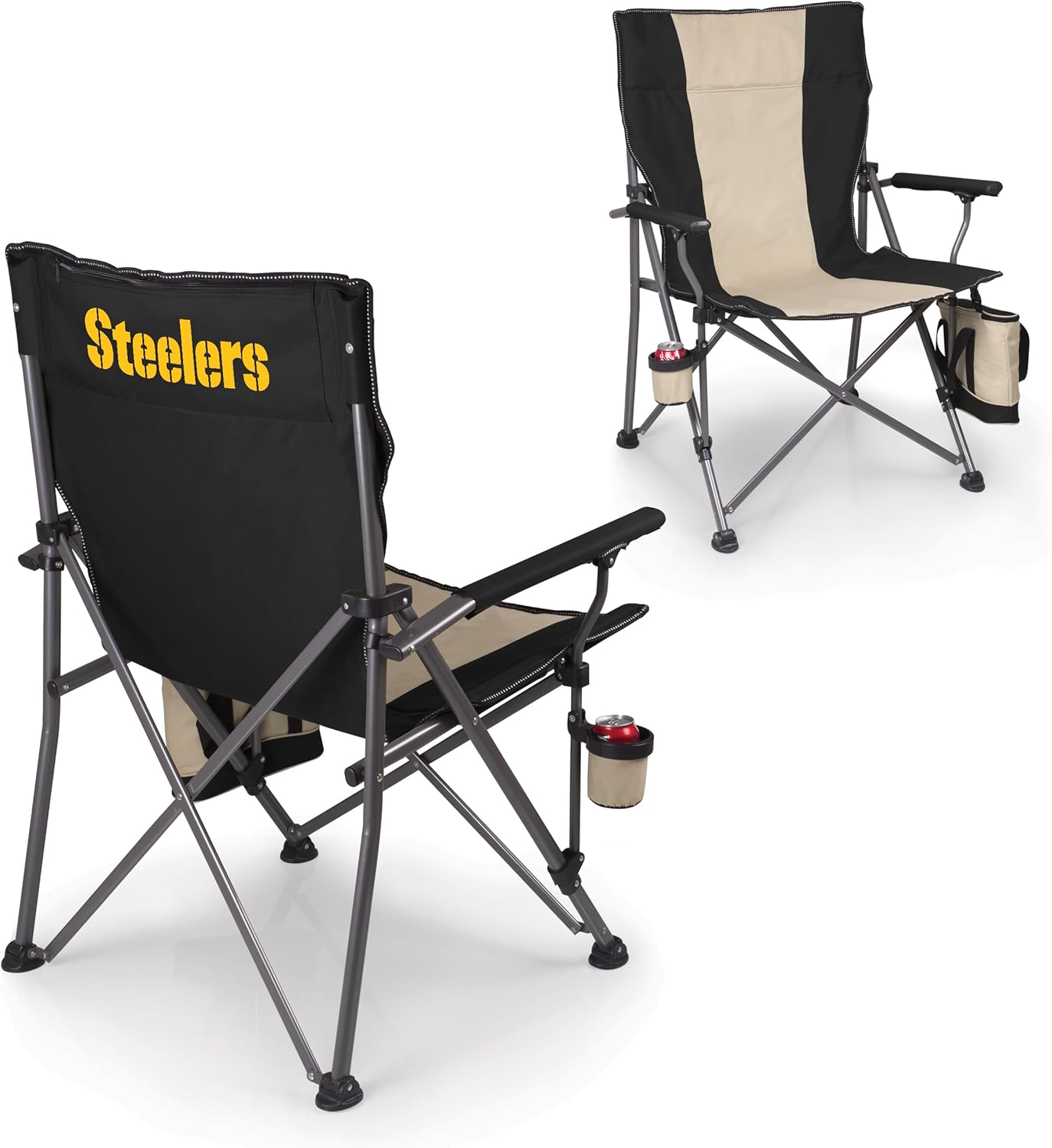 Picnic TIME NFL Pittsburgh Steelers Big Bear XXL Camp Chair with Cooler, Heavy Duty Beach Chair, 500 lb Capacity Camping Chair with Carry Bag, (Black)