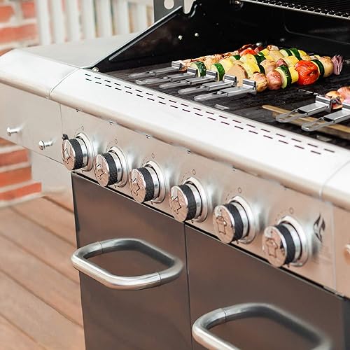 Miniatura 7 de Blue Donuts Paquete de 10 brochetas de Kabob para asar de 17 pulgadas, brochetas con barra de empuje, brochetas de acero inoxidable con cómodo