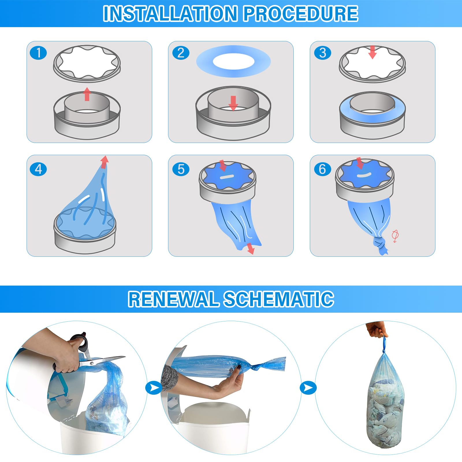 Poubelle à Couche Recharge Lot de 9 Sacs Grande Capacité Compatible AngelCare Litter Locker Tommee Tippee