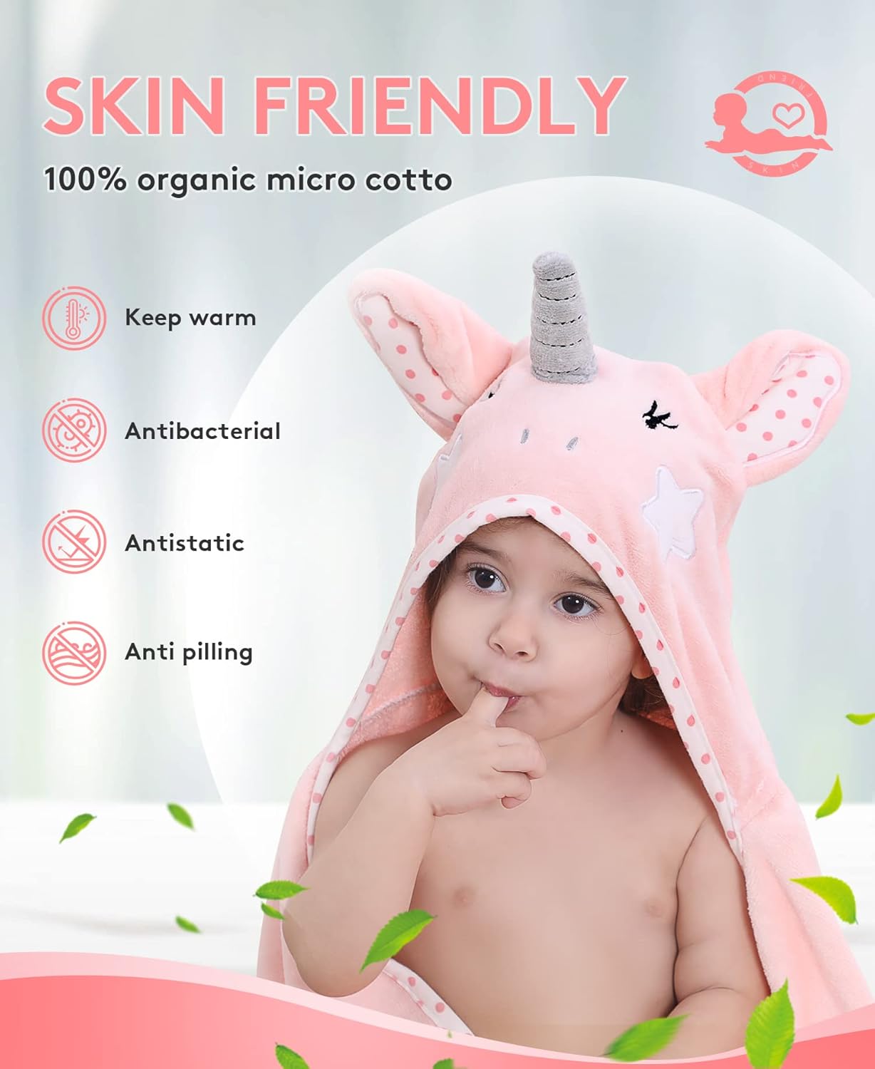 Hooded Towel for Kids 100% Cotton Ultra Soft with Unique Animal Design Large for Infants 3-10 Years (Unicorn) - Image 5