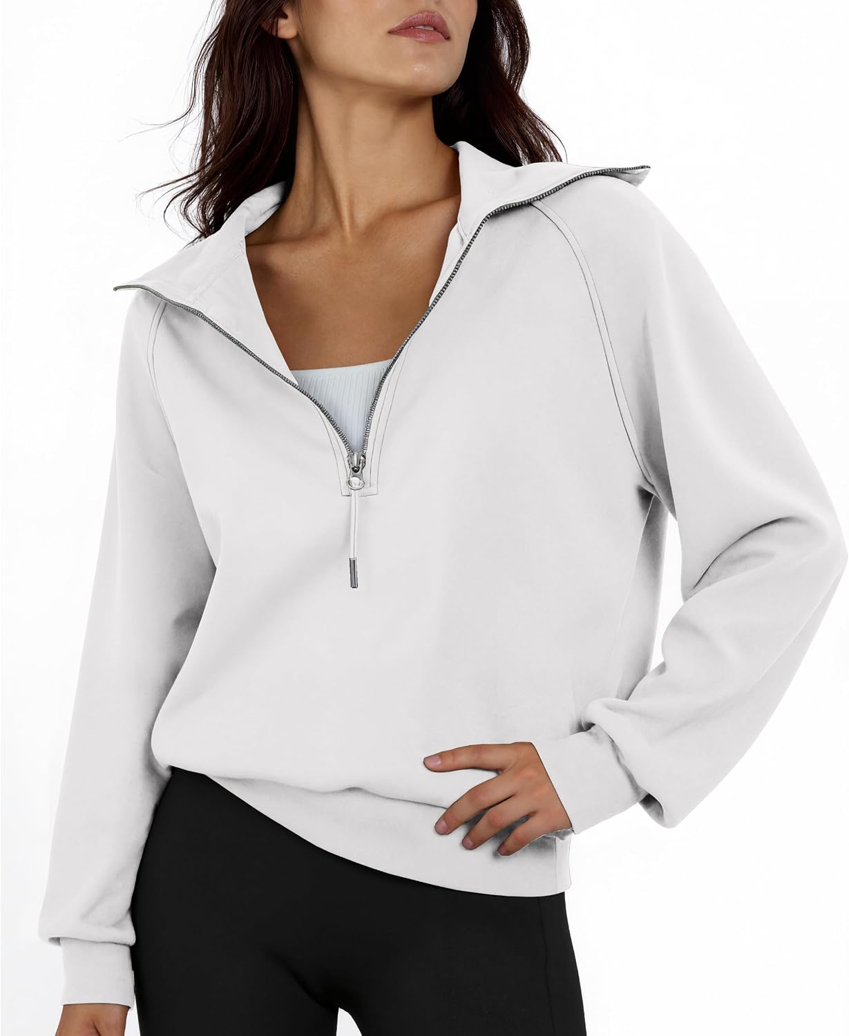 Women's Cropped Half Zip Pullover Quarter Zipper Long Sleeve Sweatshirt for Casual Wear