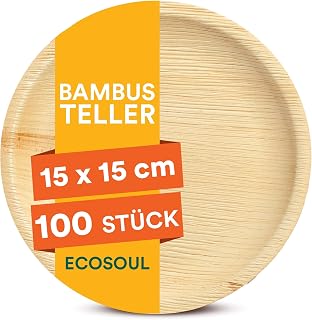ECO SOUL runde Palmblatt Teller 15 cm (6 Zoll) (200 Stück) | 100% kompostierbar & stabil | Bio Einwegteller aus Palmblatt | Hochwertiges Einweggeschirr für Party & Dessert