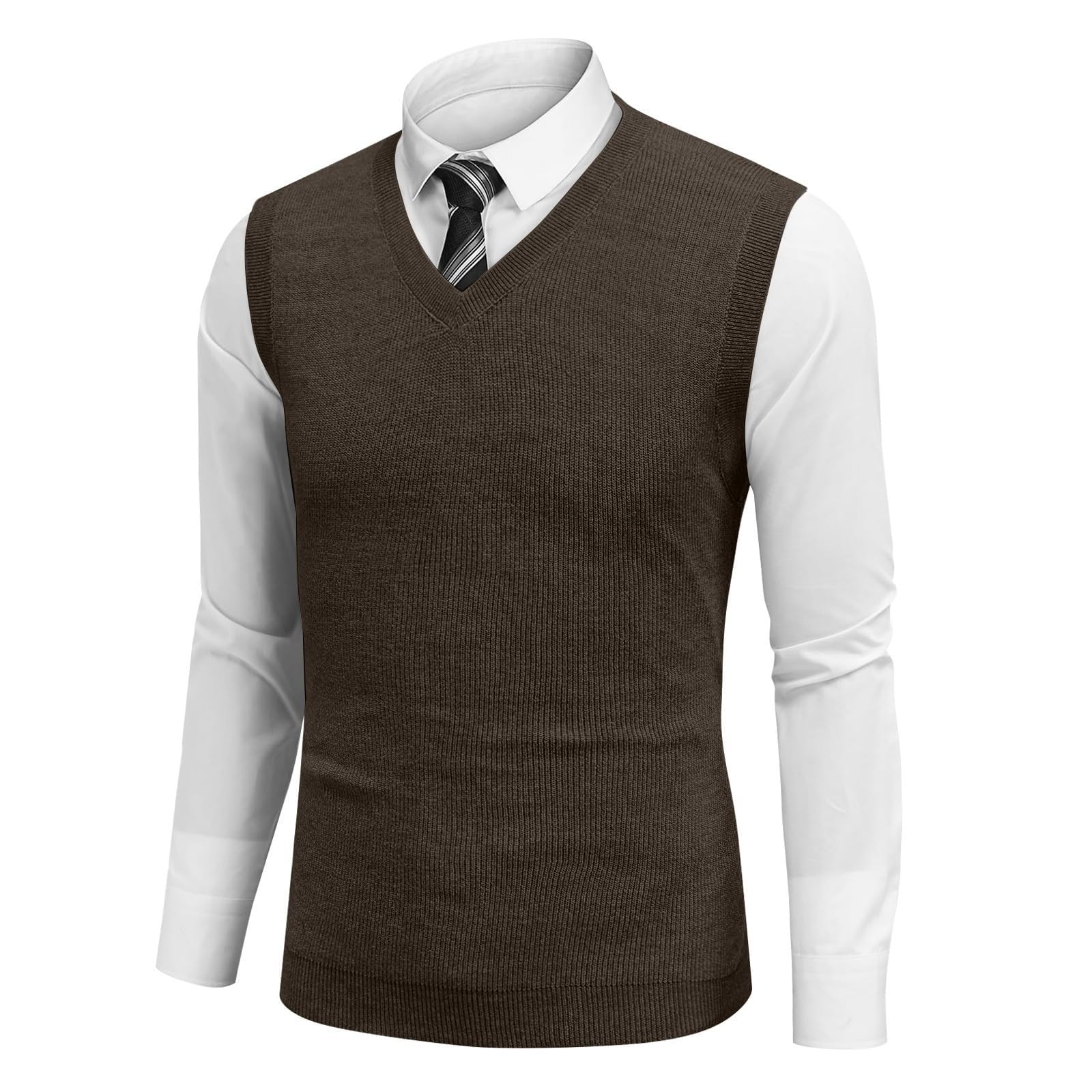 Jersey sin Mangas Hombre Invierno Chaleco Hombre Casual Algodon Suéter con Cuello en V Jerséis Esencial Chaleco de tejido de punto Hombre Traje Chalecos de Vestir Elegante de Fiesta Color