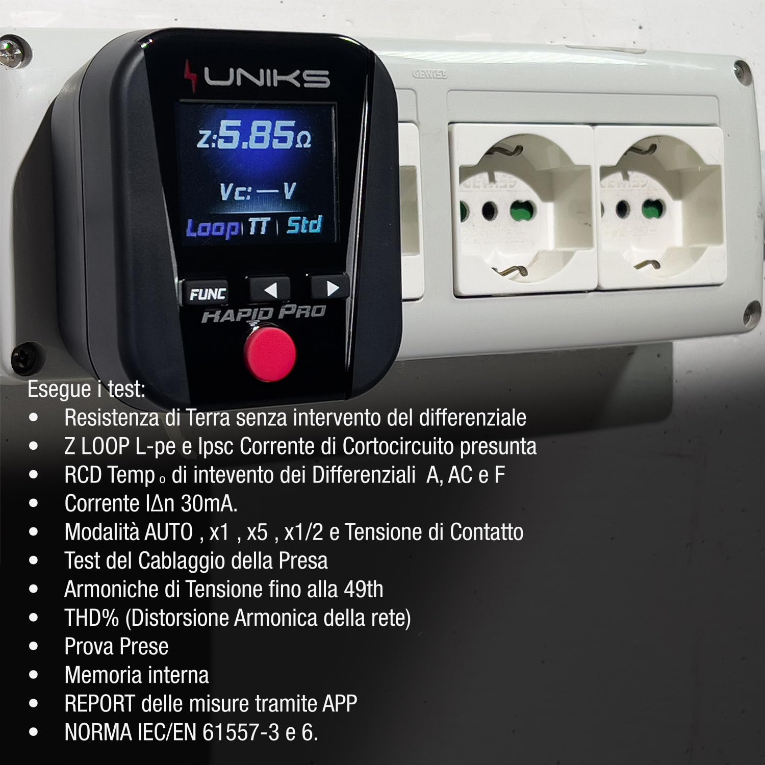 UNIKS RAPIDPROEDITION2 CL2 + RapidPRO - Szczypce amperometryczne do dyspersji i profesjonalnego testera RCD, ziemi i gniazd, multimetr TRMS AC/DC