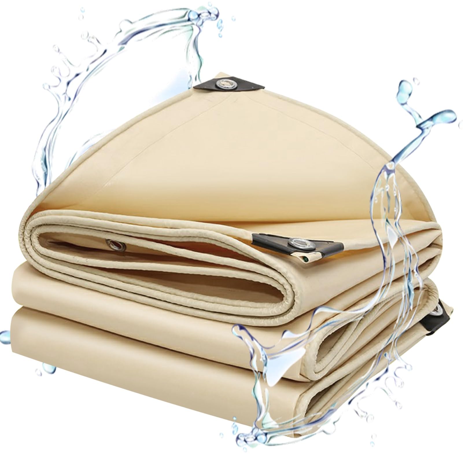 Beige PVC Tarpaulin Waterproof Weatherproof 3x3m 4x4m 5x5m Heavy Duty Tarp Sheet Multipurpose Covers for Groundsheet, Camping, Greenhouse(3x5m(9.8ftx16.4ft))