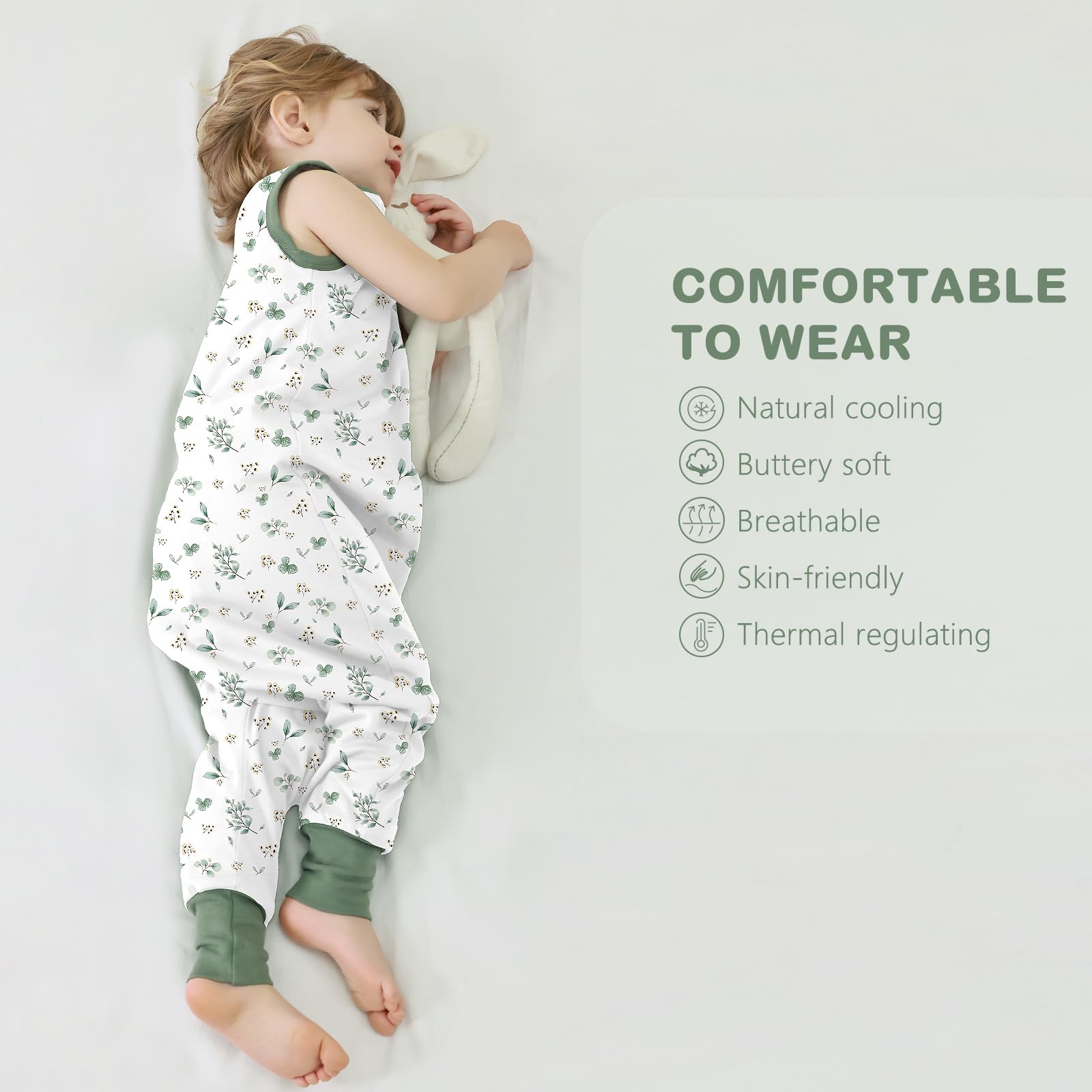 Mosebears Sacco Nanna 1 Tog per Bambini - Leggermente Imbottito Cotone Traspirante,primaverile e autunno(Plants,95cm(3-4 anni))