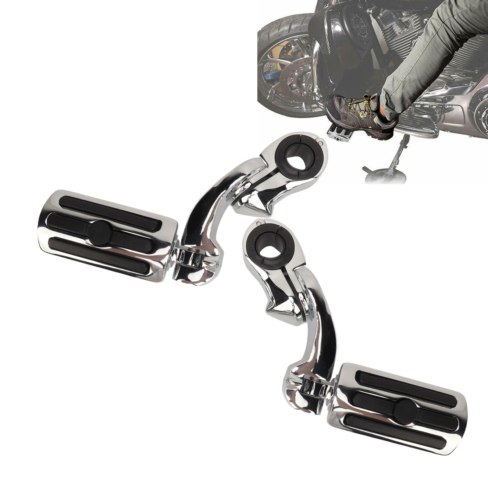 Jiawu 2Pcs Highway Footpegs, Motorcycle Highway Pegs for Adjustable Comfortable Footrest with Mounting Clamps, Highway Engine Guard Bar Highway Foot Peg Pedal Mount Kit