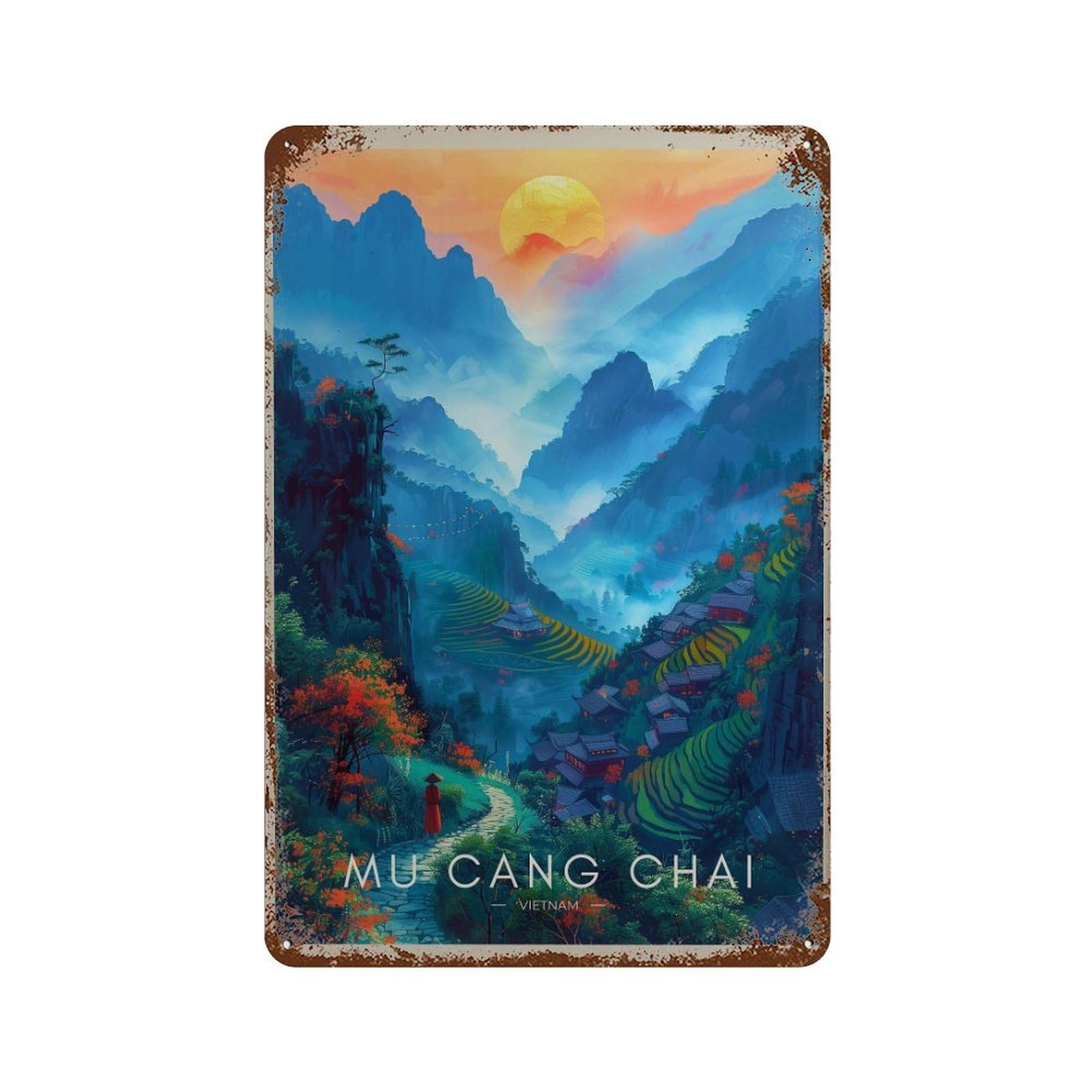 xiaoxiaoshen Mu Cang Chai Vietnam Rice Terraces Travel Wall Decor Art Metal Tin Poster Modern Home Decor Art Home Bar Shop Decorations Vintage Sign 30x20cm