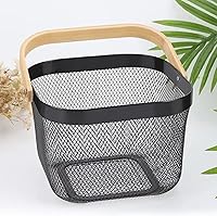 Vista 8 de Cesta de acero de malla metálica, cesta organizadora de almacenamiento, cesta de cocina colgante multifuncional, cesta de frutas con mango de bambú