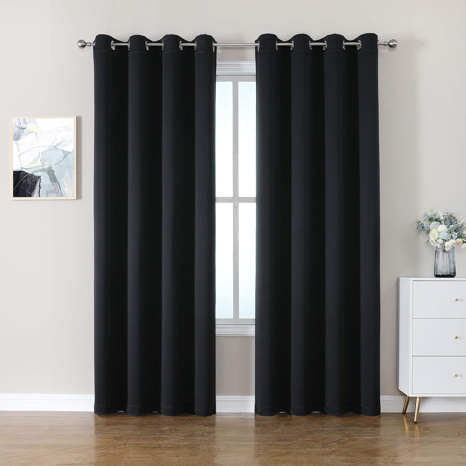 CUCRAF Custom Blackout Curtains for Bedroom, Grommet Room Darkening Curtain & Drape Living Room Thermal Insulated Curtain 1 Panel (Custom Size, Black)