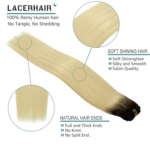 Vista 306 de Lacer Extensiones de cabello humano con clip, de doble trama, cabello brasileño de cabeza completa, color negro azabache, extensiones de cabello