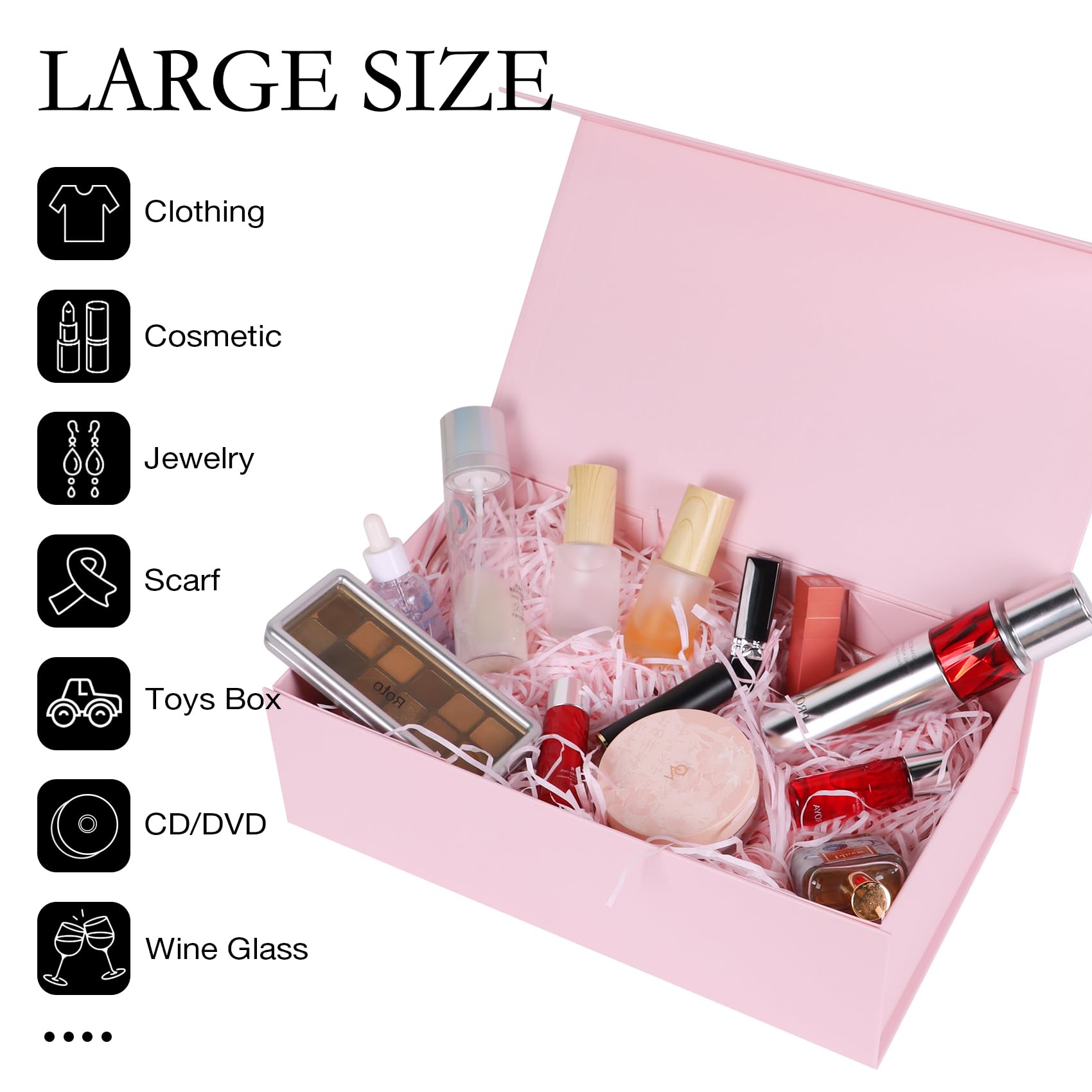 LFBOX Pink Gift Box with Magnetic Lids 13.8x8.3x4.4 in, Large Present Box for Bridesmaid Proposal Wedding Mother's Day 1 Pack