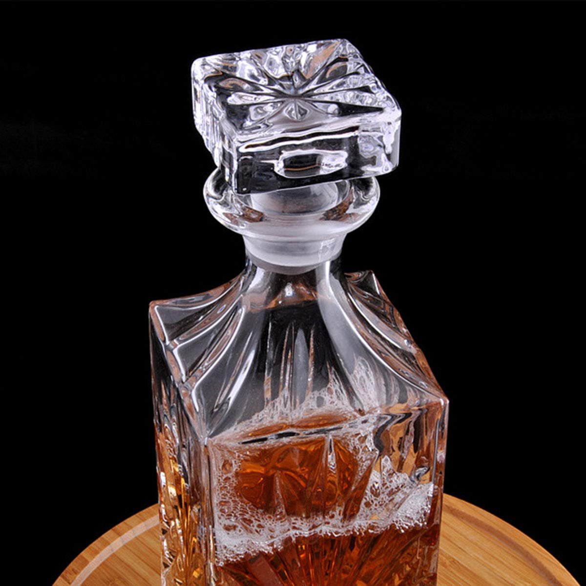Decantador de vidrio con tapón geométrico hermético, decantador de whisky para vino, bourbon, brandy, licor, jugo, agua, enjuague bucal. Vaso italiano sin plomo (720 ml)