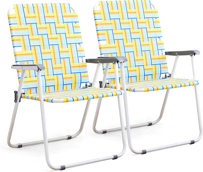 Patio Lawn Webbed Folding Chairs (Set of 2, Oversized, Yellow)