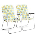 VINGLI Patio Lawn Webbed Folding Chairs Outdoor Beach Portable Camping Chair for Yard, Garden (2, Yellow, Oversized)