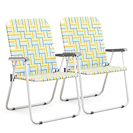 VINGLI Patio Lawn Webbed Folding Chairs Outdoor Beach Portable Camping Chair for Yard, Garden (2, Yellow, Oversized)