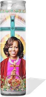 Saint Michelle Obama - Celebrity Prayer Candle : Unscented | 8 inch Glass Prayer Votive - Handmade in USA | Funny Gift Idea