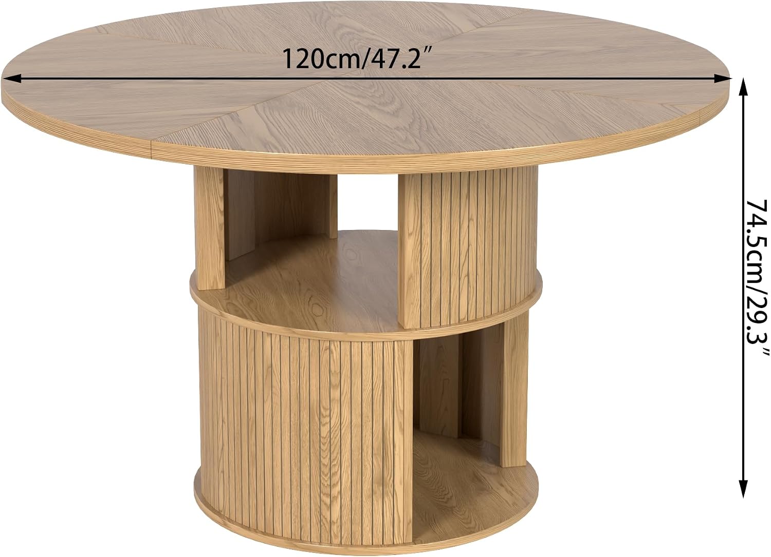 47-Inch Round Conference Table for 4-6 People, Modern Wooden Meeting Table with Storage Tiers & Fluted Panel for Office, Conference Room, Small Space (Wood Color)