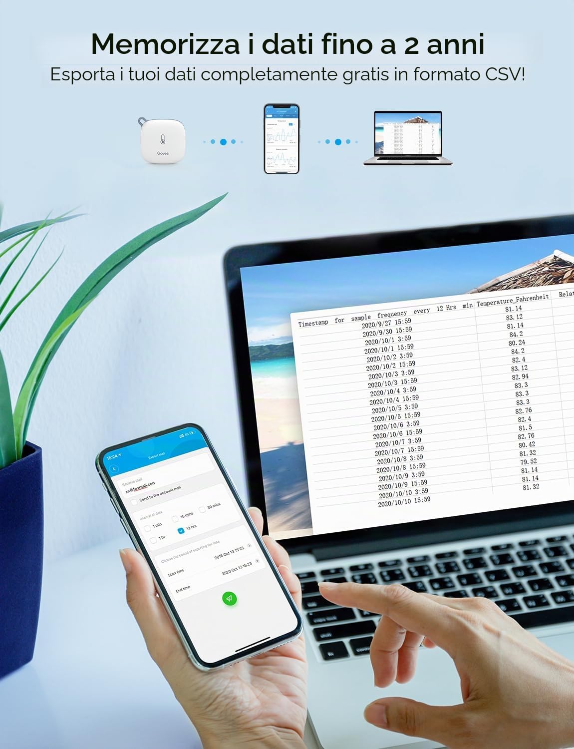 Govee Termometro WiFi, igrometro interno, confezione da 2, misuratore di temperatura e umidità con app di notifica e memorizzazione dei dati, adatto per serre, cantina