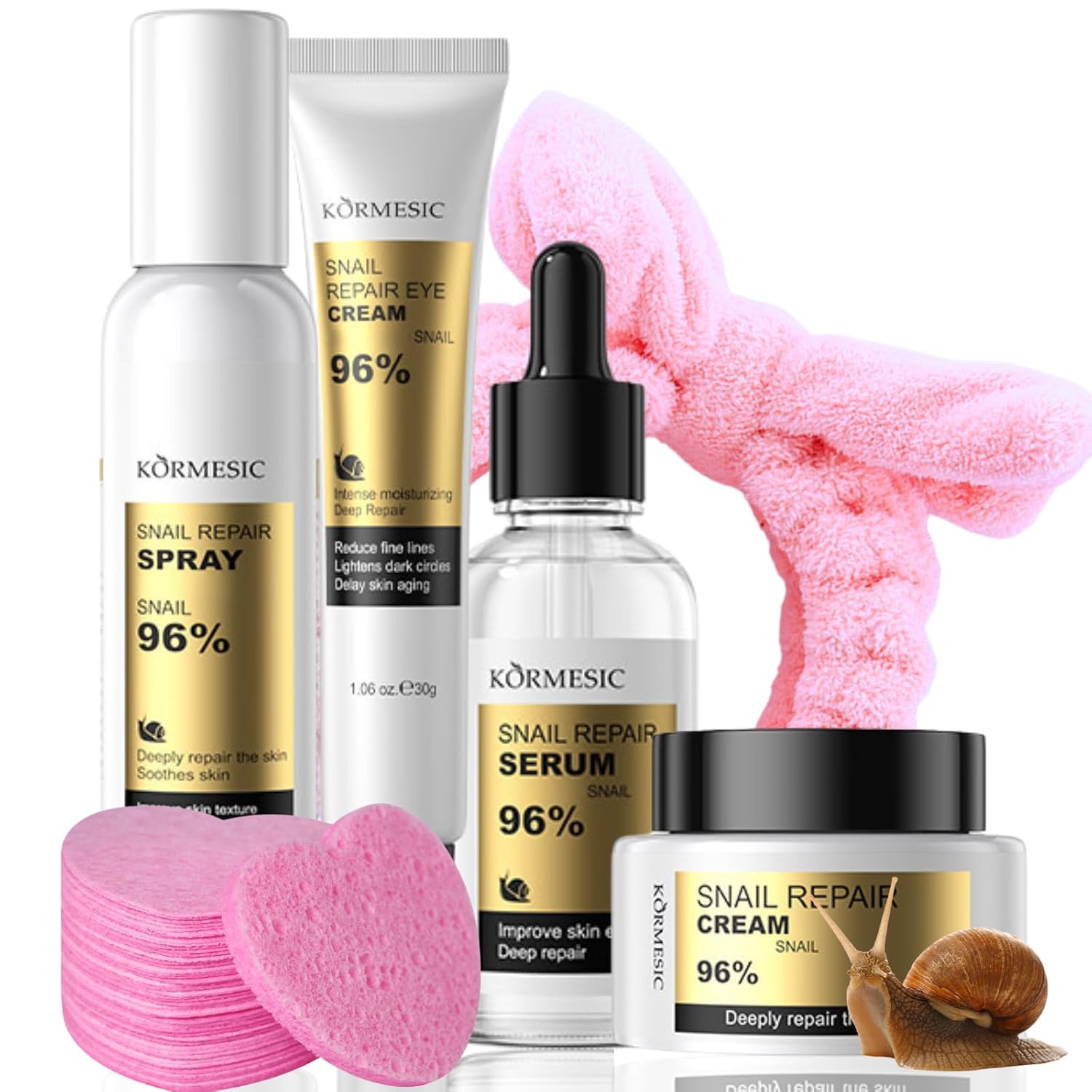 Snail Mucin Skincare Set – Korean Facial Kit for Women (6Pcs) – Anti Aging & Soothing Travel Size Gift Set – Spray, Serum, Cream, Eye Cream