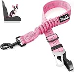 SlowTon Dog Seat Belt, Adjustable Dog Safety Belt Leash, 2 in 1 Latch Bar Attachment Dog Car Seatbelt with Elastic Nylon Bungee Buffer, Reflective Nylon Belt Tether Connect to Pet Harness Black