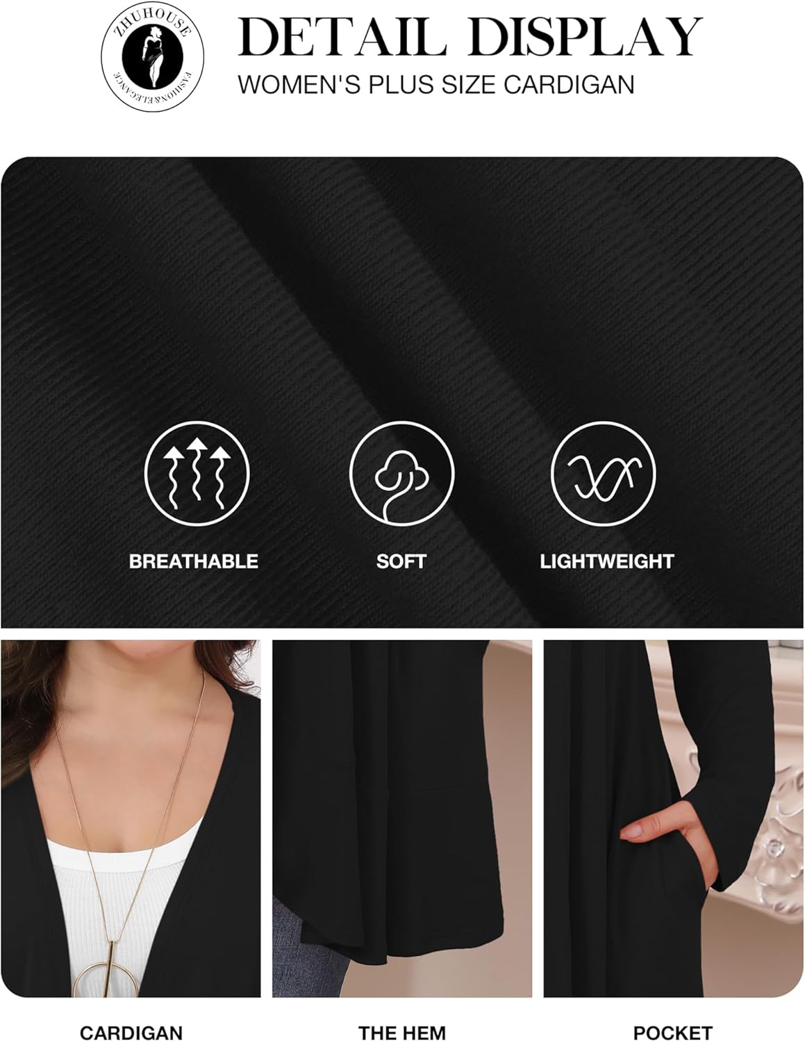 Womens Plus Size Casual Lightweight Long Sleeve Flowy Open Front Cardigan Cover Ups with Pockets - Image 5