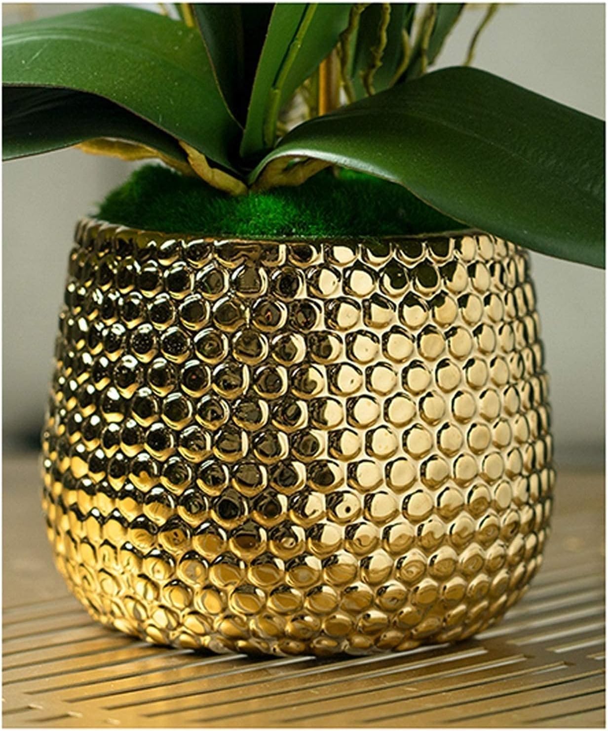 SDdPulse Orchidea artificiale con vaso in ceramica, orchidee finte, 54 cm, fiori artificiali Phalaenopsis in poliuretano, orchidea artificiale per la casa, molto naturale, giallo