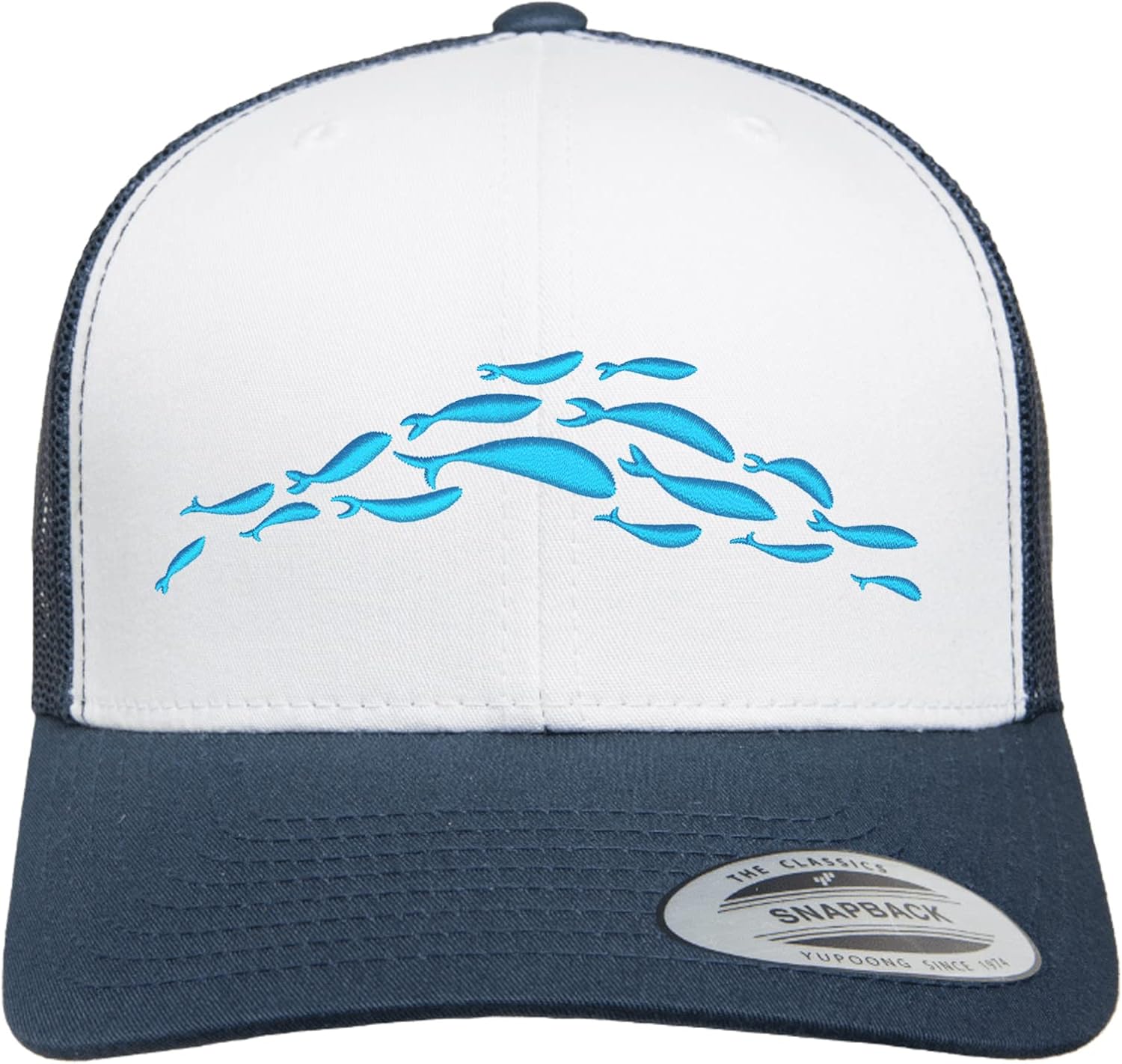 Embroidered Fish Trucker Hat, Mesh Snapback Fishing Cap for Men & Women, Breathable Outdoor Baseball Hat