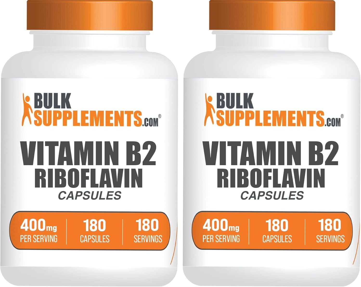 BulkSupplements.com Riboflavin Capsules - Vitamin B2 400 mg, Riboflavin 400mg - Essential B Vitamin, Gluten Free, 1 Capsule per Serving, 180 Capsules (Pack of 1)