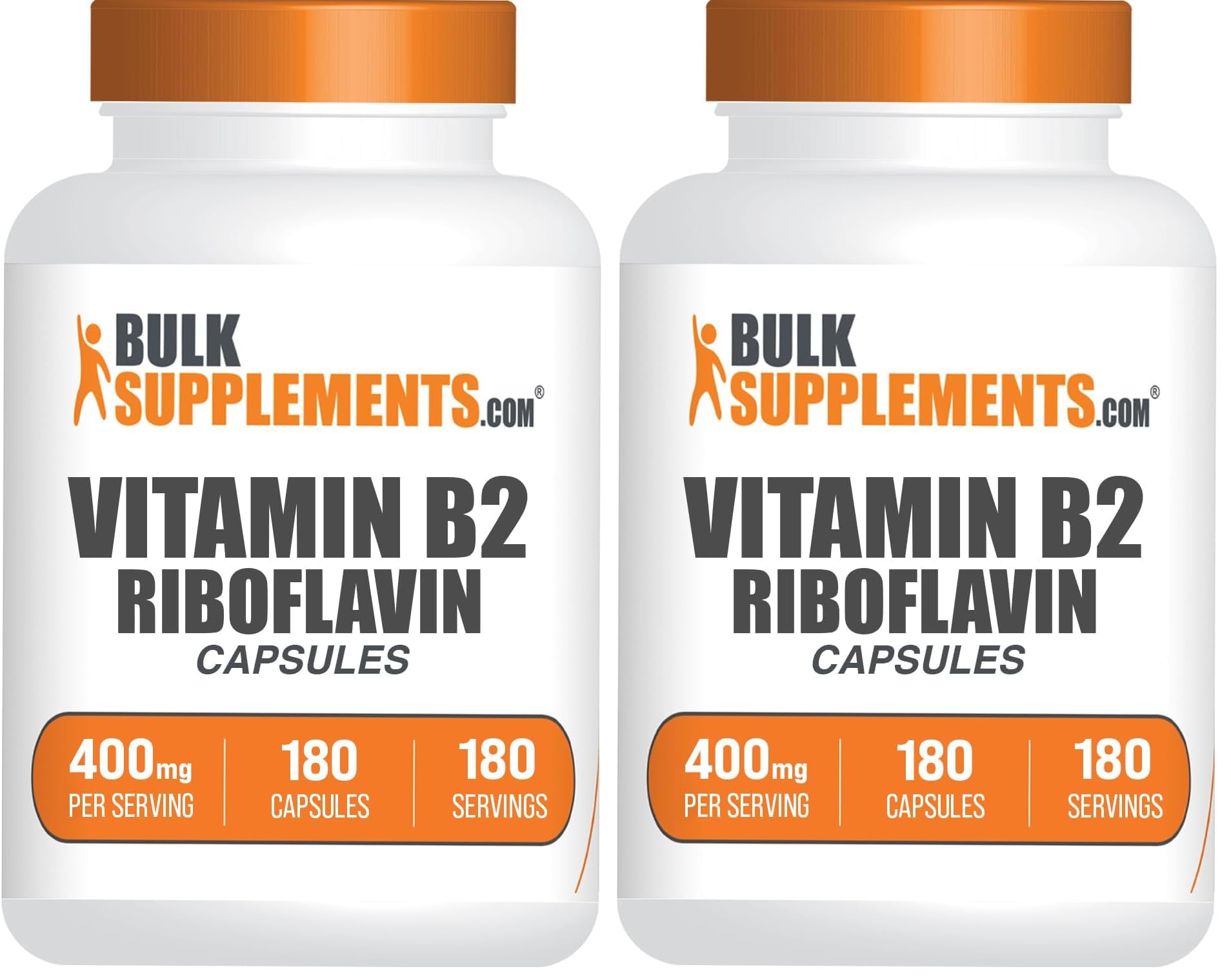 BulkSupplements.com Riboflavin Capsules - Vitamin B2 400 mg, Riboflavin 400mg - Essential B Vitamin, Gluten Free, 1 Capsule per Serving, 180 Capsules (Pack of 2) 180 Count (Pack of 2)