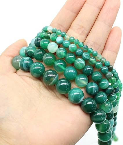 Miniatura 2 de Oameusa Cuentas sueltas de ágata verde a rayas de ágata verde de 0.394in, cuentas sueltas de ágata para hacer joyas, 15 pulgadas, 1 hebra por bolsa,