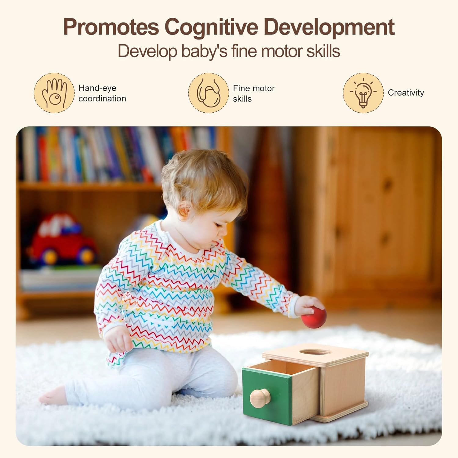 Montessori Toys for Babies 6-12 Months,8 in 1 Developmental Learning Toys Set Wooden Sensory Toys for Baby Toys 12-18 Months (Includes Tissue Box Toy,Stacking Cups and More)