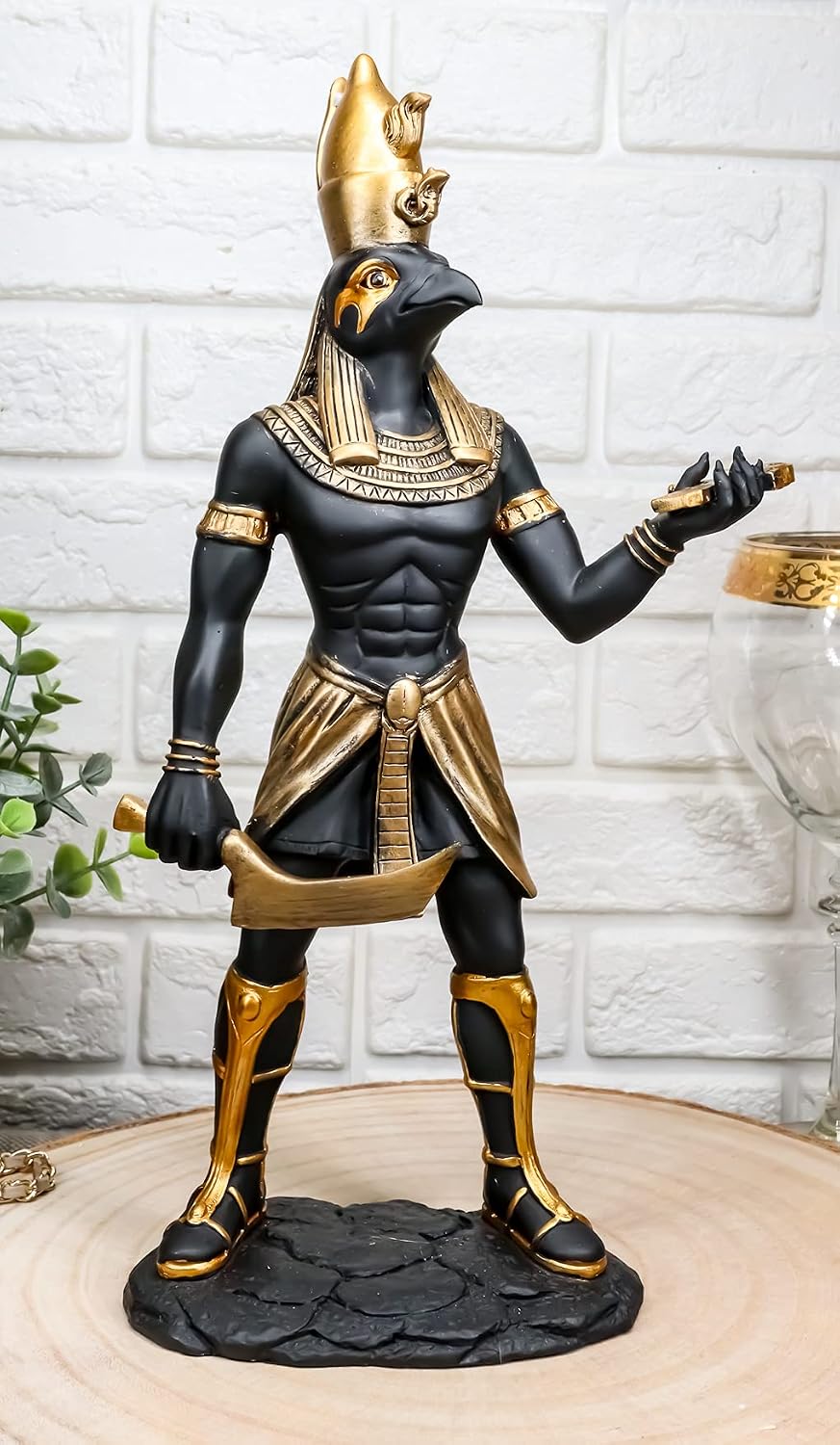 Ebros Ancient Egyptian Theme Falcon Bird Horus Ra Holding Ankh Statue 12" Tall God of War Sky Protection Decor Figurine Gods and Deities of Egypt Decorative Home Accent