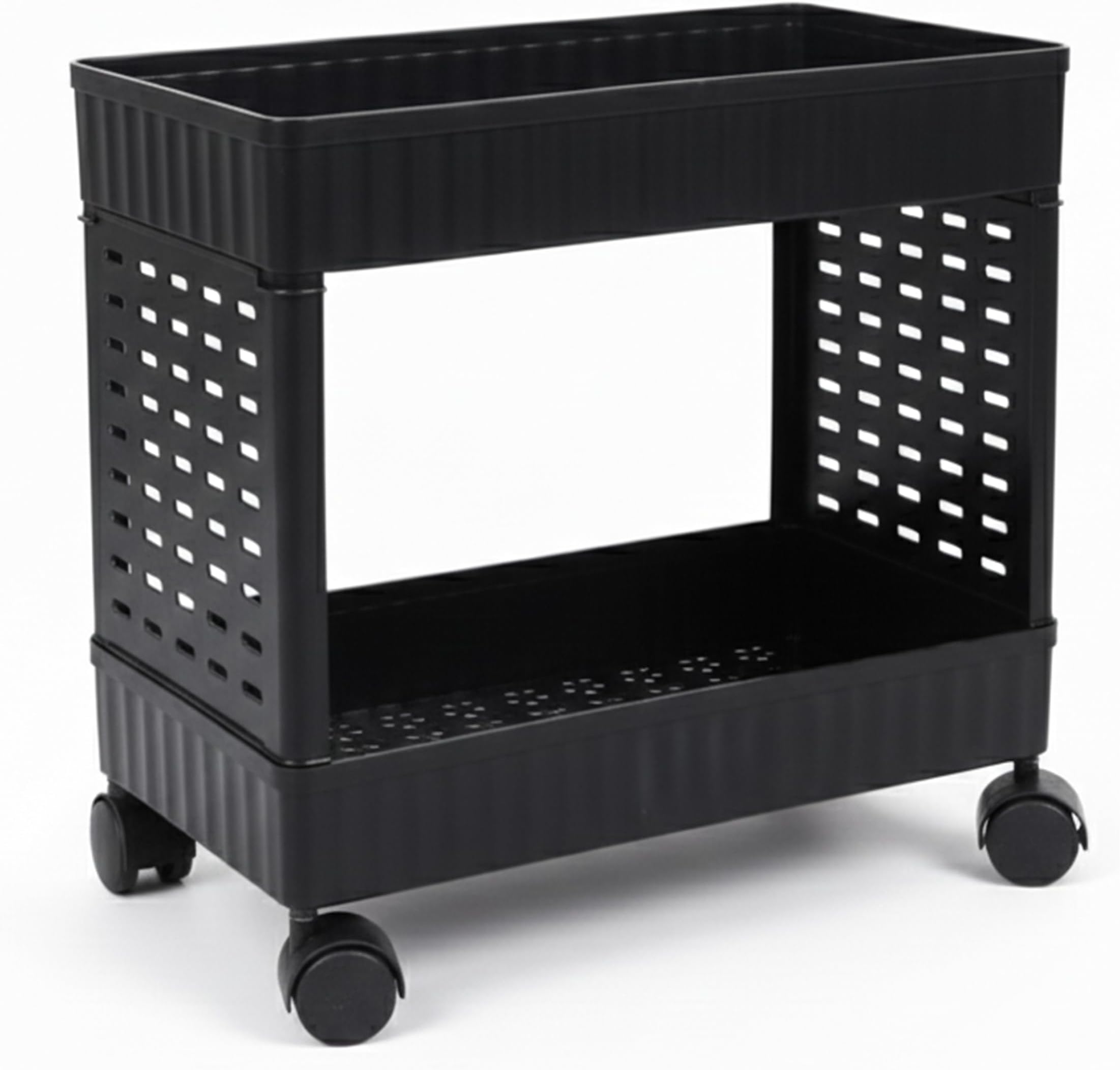 WONJU Compact Plastic Utility Trolley on Wheels – Slim 2-Shelf Organizer for Fruits, Vegetables, Groceries, Cleaning Bottles, Towels and Everyday Household Items