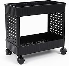 WONJU Slim 2-Tier Plastic Storage Trolley with Wheels, Ventilated Baskets for Kitchen, Bathroom, Office, Pantry & Laundry – Space Saving Rolling Organizer Rack